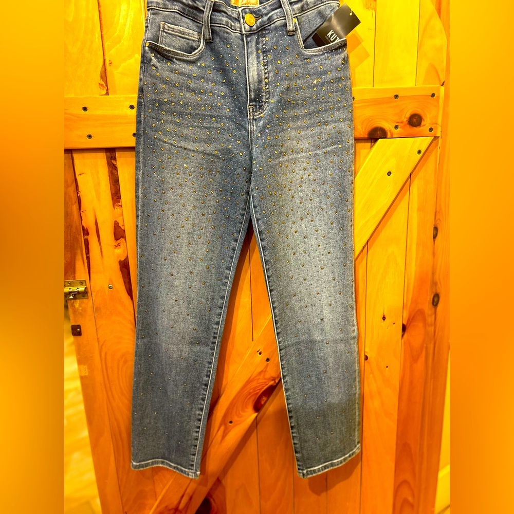 Kut Reese High Rise Straight Leg Embelished Denim